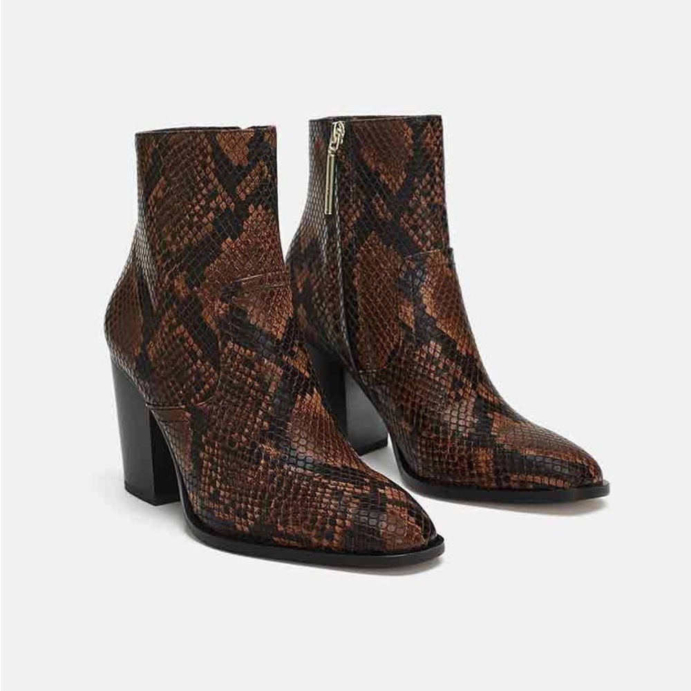 Zara Heeled Animal Print Booties - Snakeskin